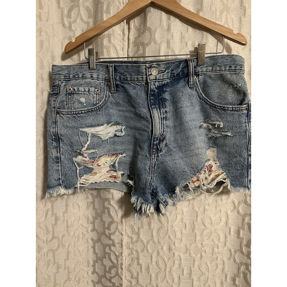 Aeropostale Vtg High Rise Shorty Shorts Blue Distressed Cut Off Sz 14